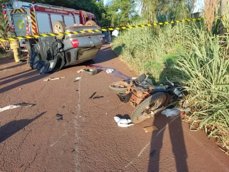 Homem morre e mulher fica em estado grave em acidente no interior de Marechal Rondon