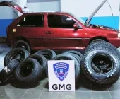 Carro lotado de pneus do Paraguai é apreendido pela GM em Guaíra