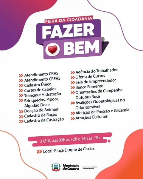 Guaíra realiza Feira da Cidadania “Fazer o Bem” com diversos serviços gratuitos na sexta-feira