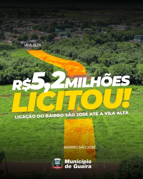 Guaíra avança em obra histórica de novo acesso urbano entre Vila Alta, Jardim Internacional e Bairro São José
