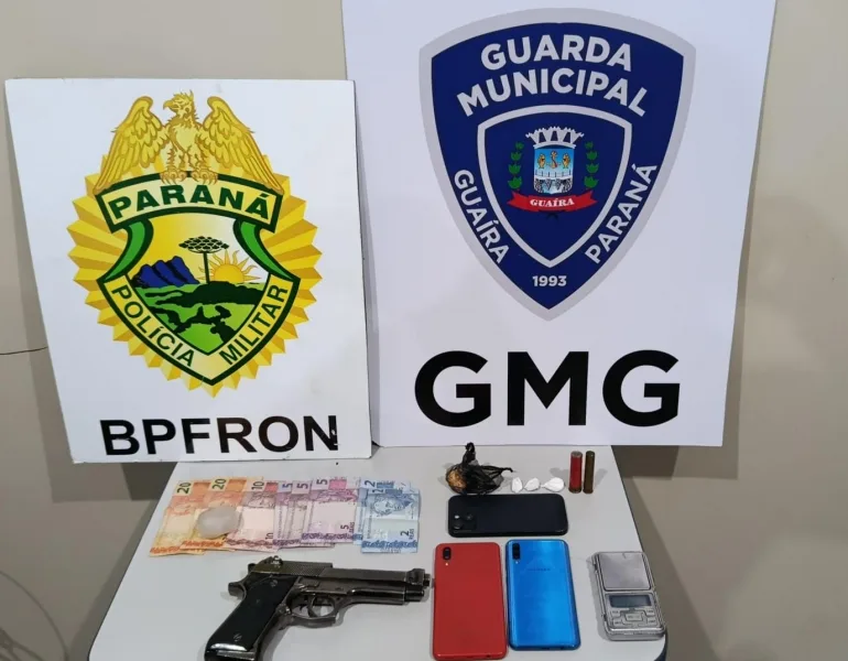 Guarda Municipal de Guaíra e BPFRON apreendem drogas e arma em ponto de tráfico
