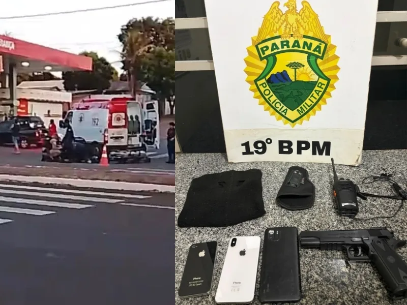 Motociclista fica ferido em acidente em Guaíra e PM localiza simulacro de arma com a vítima