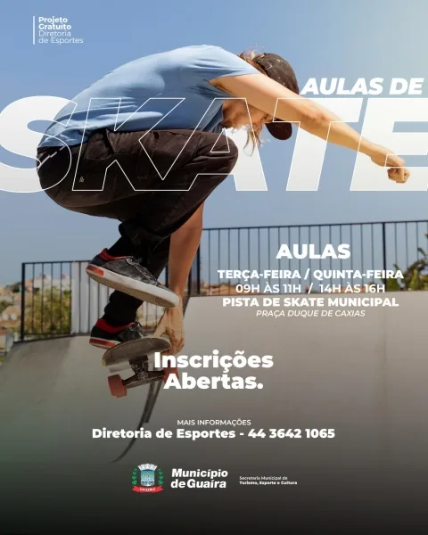 Guaíra abre inscrições para projeto de aulas de Skate