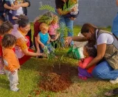 Teatro de fantoches, carro elétrico e plantio de árvore marcam atividades ambientais em CMEI de Guaíra