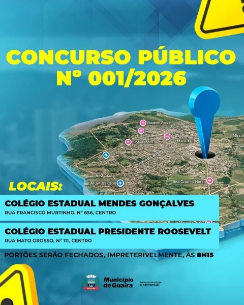 Provas do concurso público de Guaíra serão realizadas neste domingo