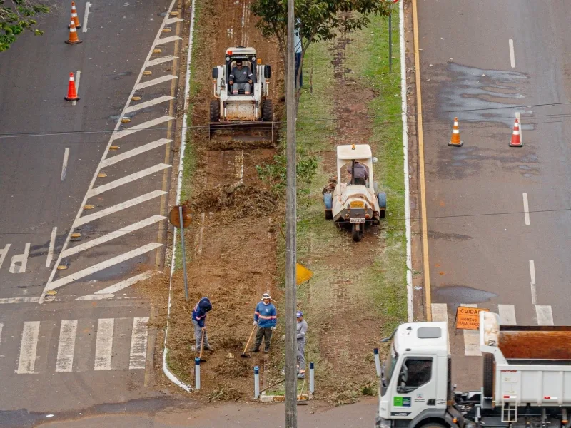 Canteiro central da Avenida Thomaz Luiz Zeballos passa por revitalização em Guaíra