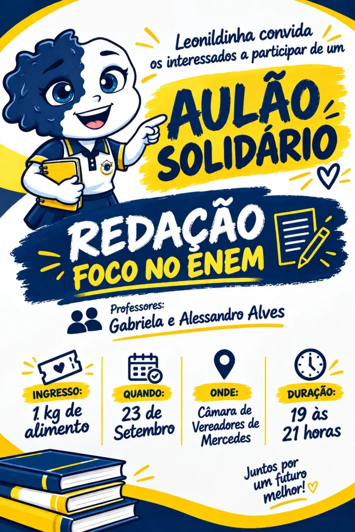 Aulão Solidário de Redação para o Enem será realizado nesta quarta-feira em Mercedes