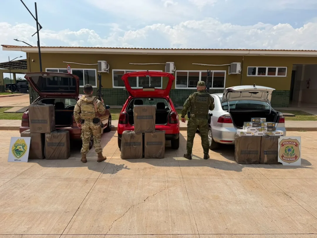 Três carros carregados com cigarros do Paraguai são apreendidos entre Guaíra e Terra Roxa