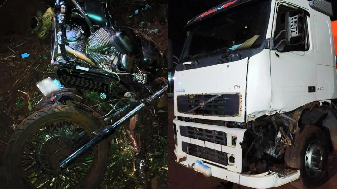 Jovem de 22 anos morre em acidente envolvendo moto e dois caminhões na PR-585, em Toledo