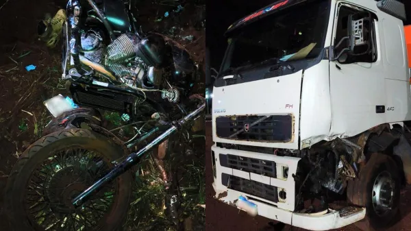 Jovem de 22 anos morre em acidente envolvendo moto e dois caminhões na PR-585, em Toledo