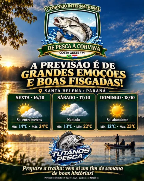 Tempo firme e mais de R$ 200 mil em prêmios! Torneio de Pesca à Corvina movimenta Santa Helena neste fim de semana