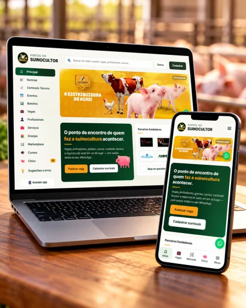 Suinocultura ganha plataforma digital com vagas de emprego, marketplace e inteligência artificial